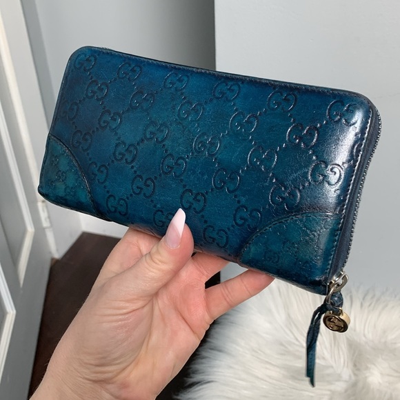 Authentic Gucci large leather zippy wallet custom dyed blue - Picture 4 of 17